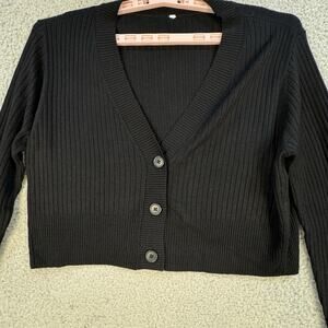 Cardigan Womens XL Ribbed Cropped Sweater Black